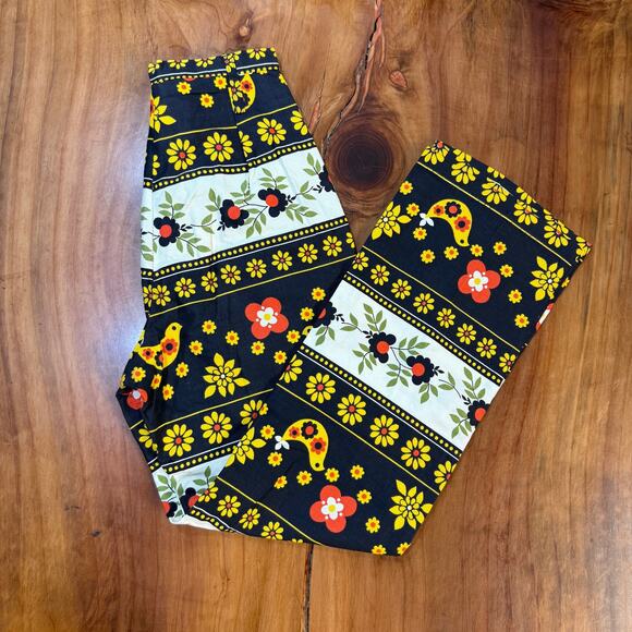 Vintage 60s 70s Handmade Women's pants Hippie Cotton Mod Floral Bird KK13 - Picture 1 of 10